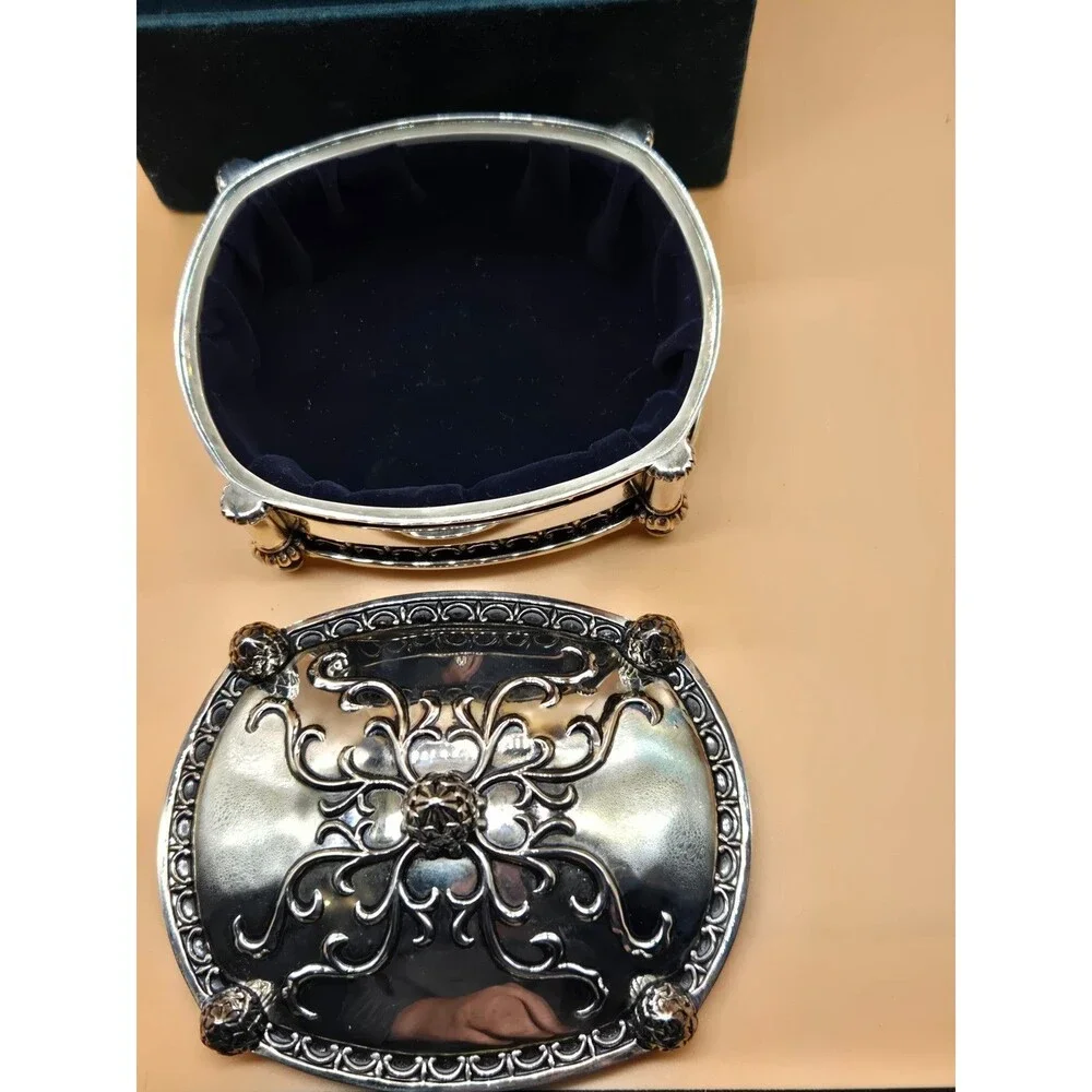 Vtg. Neiman Marcus Silverplate Lidded /Felted Jewelry Box (MT-1)